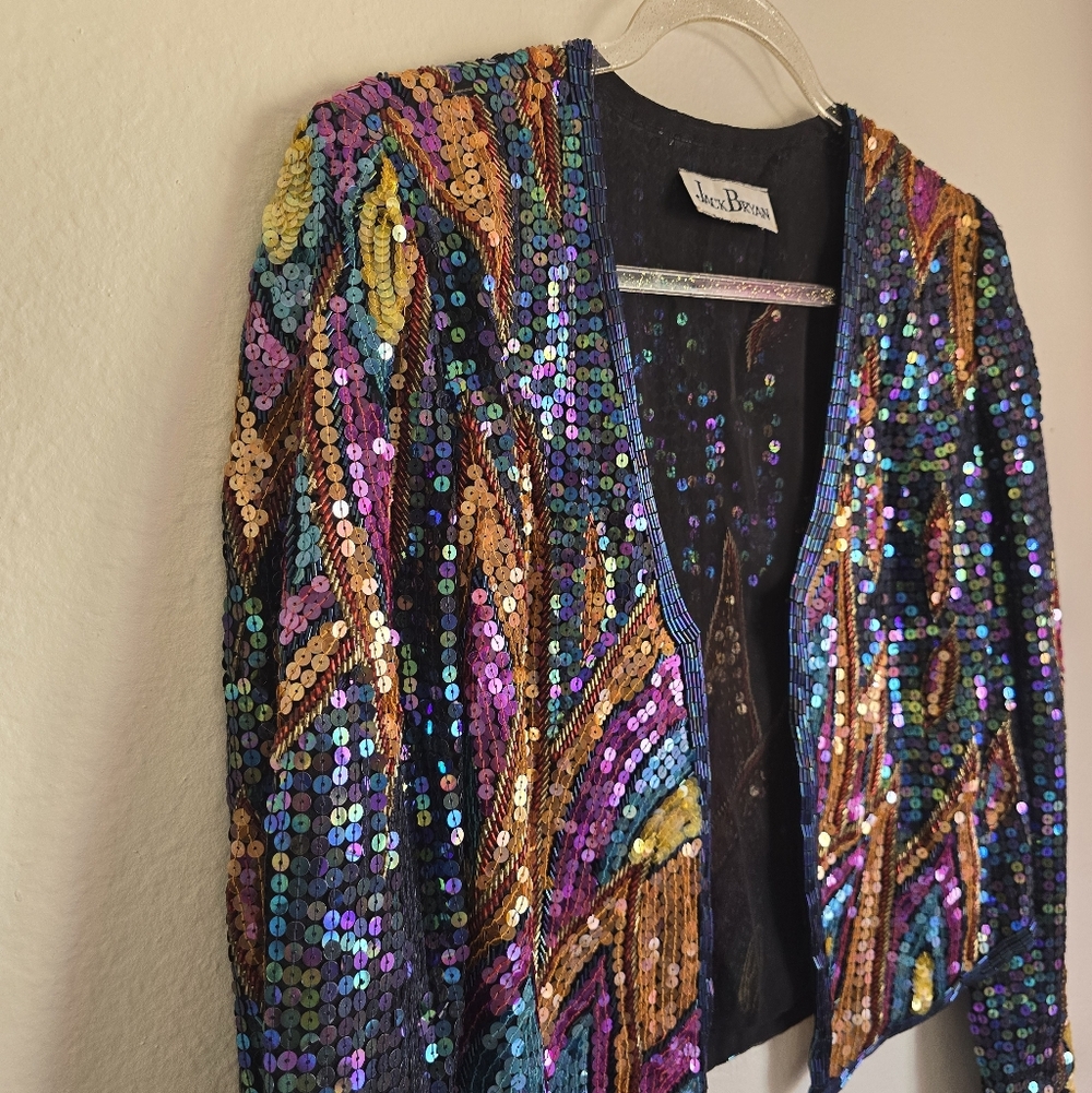 ❤️‍🔥1970's Fire & Flames Sequined Bolero Cropped Evening Jacket By JACK BRYAN🔥 - Picture 3 of 16